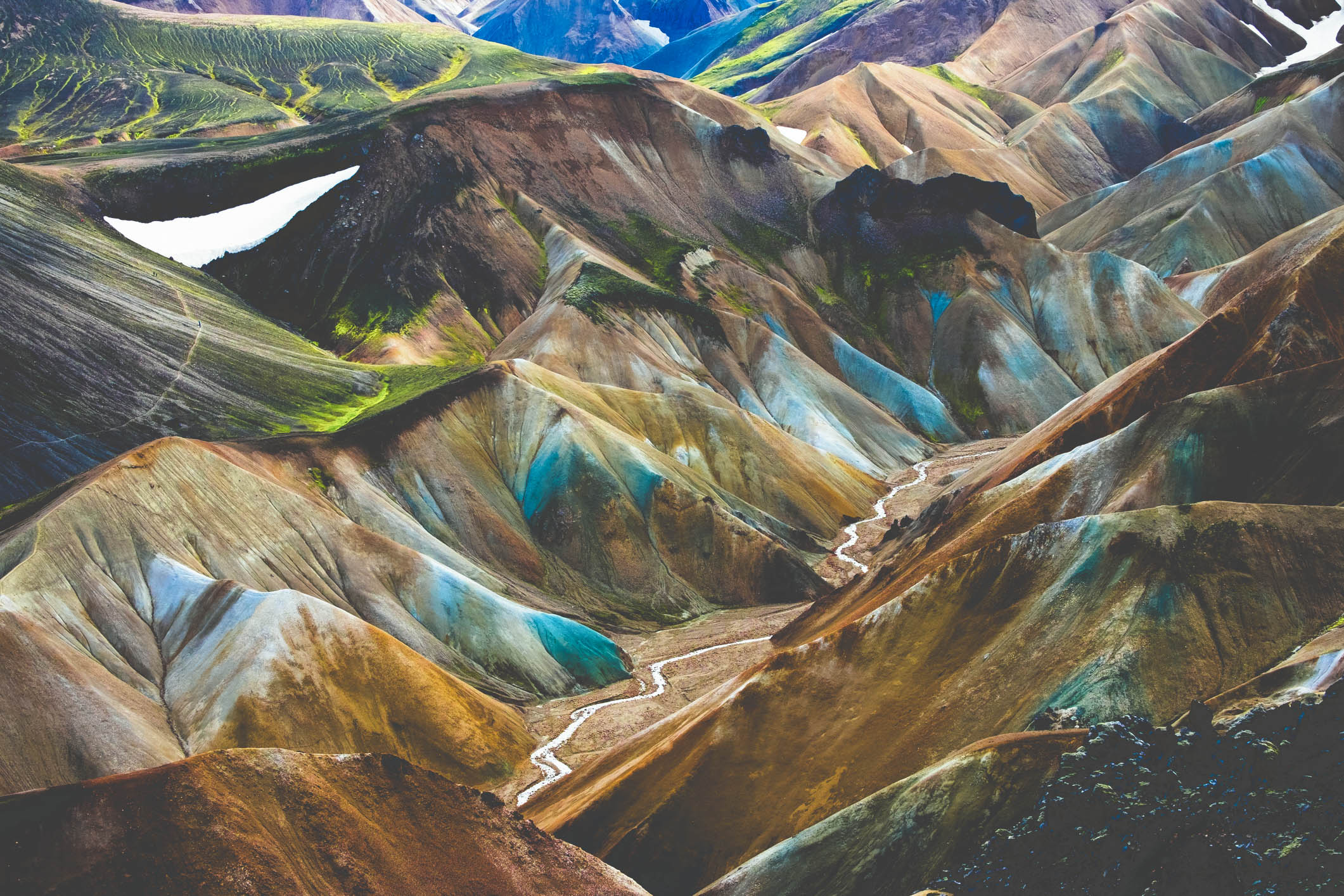 Landmannalaugar colorful rhyolite mountains in the Icelandic Highlands, known for hot springs and scenic hiking trails.