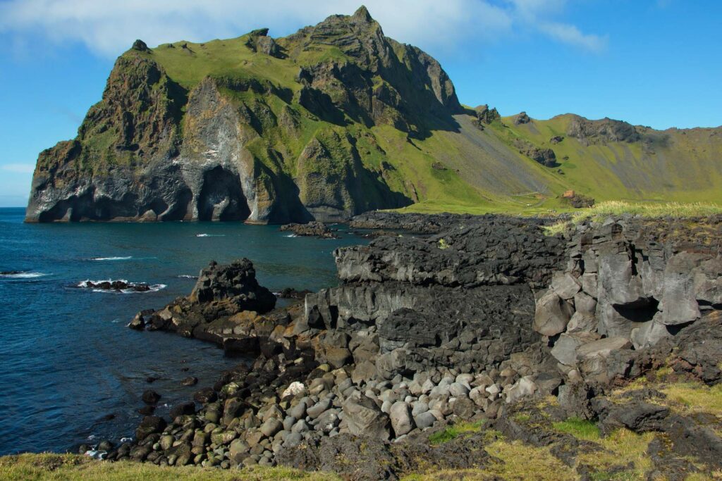 Elephant Rock, a basalt cliff shaped like an elephant on Heimaey, Westman Islands, Iceland